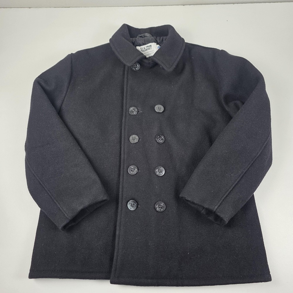 Schott U.S. 740N Pea Coat Mens 48 Navy Blue Wool Made In USA Nautical Marine